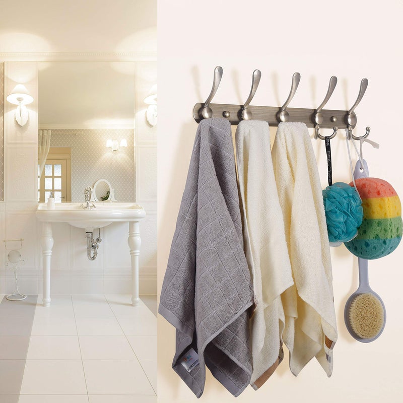 WEBI Coat Rack Wall Mount,Coat Hanger Wall,Coat Hooks Wall Mounted,Hook Rack Rail,5 Triple Hooks for Hanging Clothes,Hats,Jacket,Bronze,2 Packs - Image 3